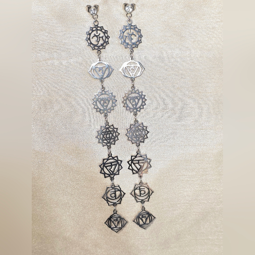 Stainless Steel 7 Chakra Earrings | Spiritual Jewelry | Energy Healing Dangles |